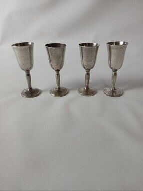 Vintage Set Of 4 Pilgrim Silverplate Cordial Sherry Goblet Chalice Cup